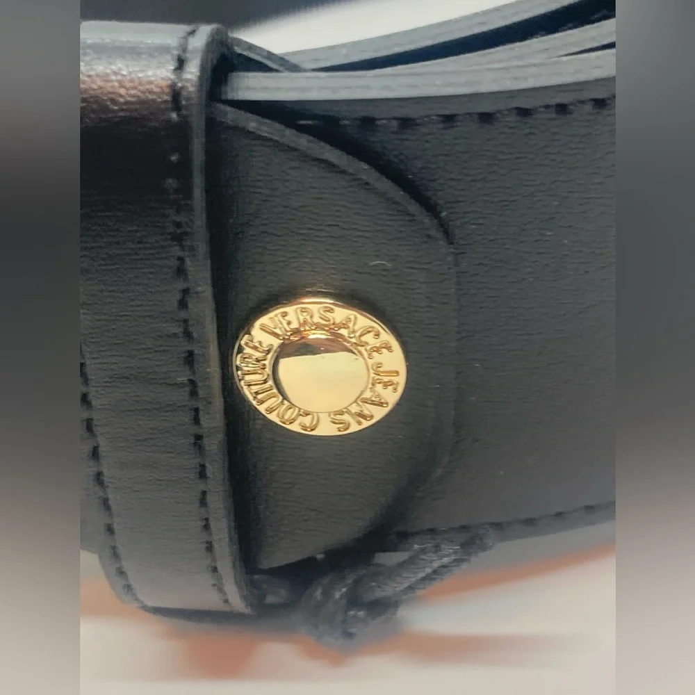 Versace Jeans Couture Gold Tone Metal & Black Leather Wide Belt | Sz 85 / 33.46” - Picture 3 of 16